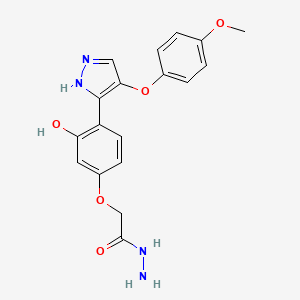 molecular formula C18H18N4O5 B2553010 2-(3-羟基-4-(4-(4-甲氧基苯氧基)-1H-吡唑-3-基)苯氧基)乙酰肼 CAS No. 1010868-56-0