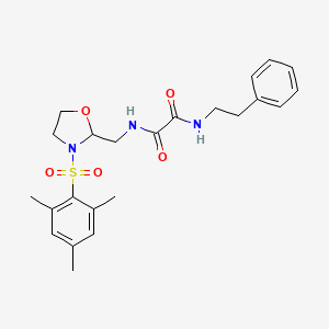molecular formula C23H29N3O5S B2553011 N1-((3-(mesitylsulfonyl)oxazolidin-2-yl)methyl)-N2-phenethyloxalamide CAS No. 868982-92-7
