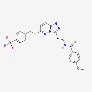 molecular formula C23H20F3N5O2S B2553015 4-甲氧基-N-(2-(6-((4-(三氟甲基)苄基)硫代)-[1,2,4]三唑并[4,3-b]哒嗪-3-基)乙基)苯甲酰胺 CAS No. 872996-26-4
