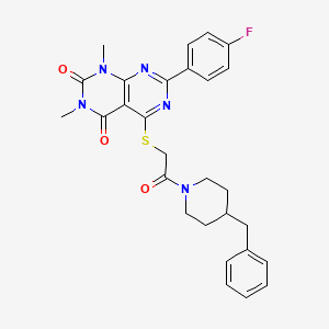 molecular formula C28H28FN5O3S B2553025 5-((2-(4-benzylpiperidin-1-yl)-2-oxoethyl)thio)-7-(4-fluorophenyl)-1,3-dimethylpyrimido[4,5-d]pyrimidine-2,4(1H,3H)-dione CAS No. 852169-77-8