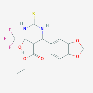 molecular formula C15H15F3N2O5S B255303 Ethyl 6-(1,3-benzodioxol-5-yl)-4-hydroxy-2-thioxo-4-(trifluoromethyl)hexahydropyrimidine-5-carboxylate 