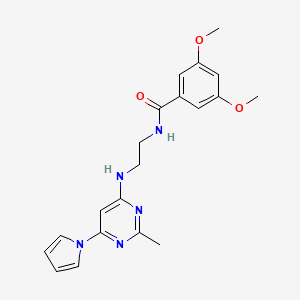 molecular formula C20H23N5O3 B2553057 3,5-dimethoxy-N-(2-((2-methyl-6-(1H-pyrrol-1-yl)pyrimidin-4-yl)amino)ethyl)benzamide CAS No. 1396760-56-7