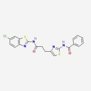 molecular formula C20H15ClN4O2S2 B2553067 N-(4-(3-((6-氯苯并[d]噻唑-2-基)氨基)-3-氧代丙基)噻唑-2-基)苯甲酰胺 CAS No. 1021229-78-6