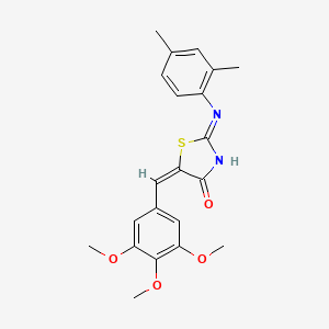 molecular formula C21H22N2O4S B2553073 (2E,5E)-2-((2,4-dimethylphenyl)imino)-5-(3,4,5-trimethoxybenzylidene)thiazolidin-4-one CAS No. 357306-39-9