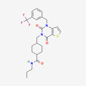 molecular formula C25H28F3N3O3S B2553077 4-{[2,4-dioxo-1-[3-(trifluoromethyl)benzyl]-1,4-dihydrothieno[3,2-d]pyrimidin-3(2H)-yl]methyl}-N-propylcyclohexanecarboxamide CAS No. 1029784-80-2