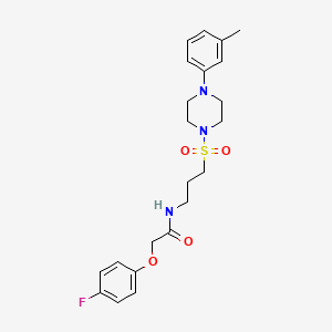 molecular formula C22H28FN3O4S B2553089 2-(4-氟苯氧基)-N-(3-((4-(间甲苯基)哌嗪-1-基)磺酰基)丙基)乙酰胺 CAS No. 1021058-83-2