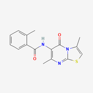molecular formula C16H15N3O2S B2553128 N-(3,7-dimethyl-5-oxo-5H-thiazolo[3,2-a]pyrimidin-6-yl)-2-methylbenzamide CAS No. 946305-41-5