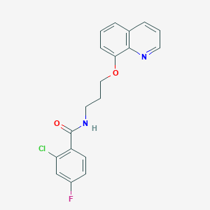 molecular formula C19H16ClFN2O2 B2553129 2-chloro-4-fluoro-N-(3-(quinolin-8-yloxy)propyl)benzamide CAS No. 1206997-29-6