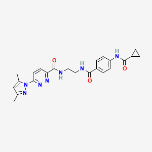 molecular formula C23H25N7O3 B2553150 N-(2-(4-(cyclopropanecarboxamido)benzamido)ethyl)-6-(3,5-dimethyl-1H-pyrazol-1-yl)pyridazine-3-carboxamide CAS No. 1351660-14-4
