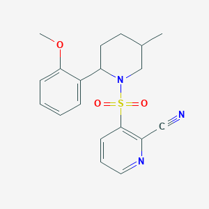molecular formula C19H21N3O3S B2553171 3-[2-(2-Methoxyphenyl)-5-methylpiperidin-1-yl]sulfonylpyridine-2-carbonitrile CAS No. 2261009-76-9