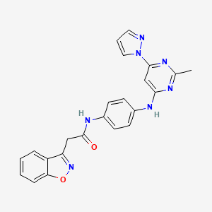 molecular formula C23H19N7O2 B2553175 2-(benzo[d]isoxazol-3-yl)-N-(4-((2-methyl-6-(1H-pyrazol-1-yl)pyrimidin-4-yl)amino)phenyl)acetamide CAS No. 1203122-08-0