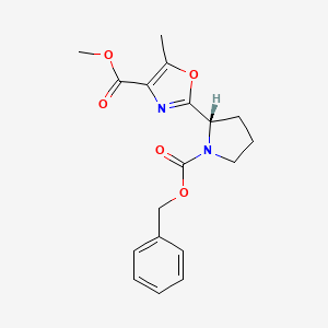 molecular formula C18H20N2O5 B2553202 2-{(2S)-1-[(苯甲氧羰基)吡咯烷-2-基]-5-甲基-1,3-恶唑-4-羧酸甲酯} CAS No. 182866-76-8