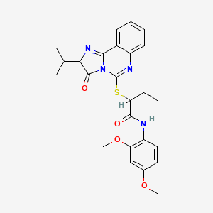 molecular formula C25H28N4O4S B2553209 N-(2,4-dimethoxyphenyl)-2-((2-isopropyl-3-oxo-2,3-dihydroimidazo[1,2-c]quinazolin-5-yl)thio)butanamide CAS No. 1189714-03-1