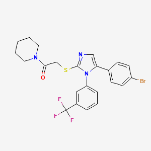 molecular formula C23H21BrF3N3OS B2553245 2-((5-(4-bromophenyl)-1-(3-(trifluoromethyl)phenyl)-1H-imidazol-2-yl)thio)-1-(piperidin-1-yl)ethanone CAS No. 1226451-02-0