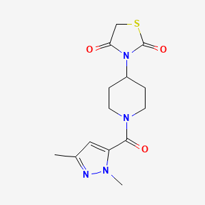 molecular formula C14H18N4O3S B2553277 3-(1-(1,3-dimethyl-1H-pyrazole-5-carbonyl)piperidin-4-yl)thiazolidine-2,4-dione CAS No. 2309781-29-9