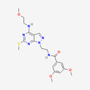molecular formula C20H26N6O4S B2553314 3,5-dimethoxy-N-(2-(4-((2-methoxyethyl)amino)-6-(methylthio)-1H-pyrazolo[3,4-d]pyrimidin-1-yl)ethyl)benzamide CAS No. 946210-86-2