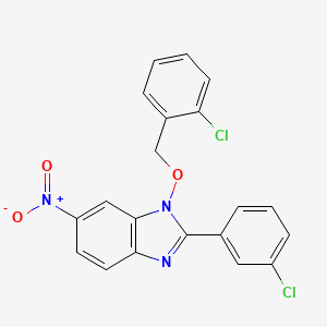 molecular formula C20H13Cl2N3O3 B2553323 1-[(2-氯苯甲基)氧基]-2-(3-氯苯基)-6-硝基-1H-1,3-苯并咪唑 CAS No. 303149-39-5