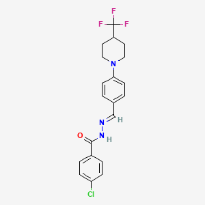 molecular formula C20H19ClF3N3O B2553327 4-chloro-N'-[(1E)-{4-[4-(trifluoromethyl)piperidin-1-yl]phenyl}methylidene]benzohydrazide CAS No. 2063366-27-6