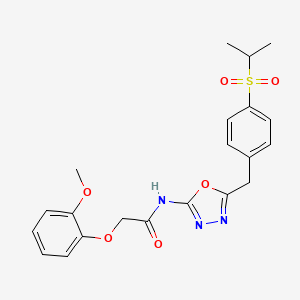 molecular formula C21H23N3O6S B2553332 N-(5-(4-(isopropylsulfonyl)benzyl)-1,3,4-oxadiazol-2-yl)-2-(2-methoxyphenoxy)acetamide CAS No. 1170407-30-3