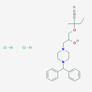 molecular formula C26H36Cl2N2O2 B2553333 1-(4-Benzhydrylpiperazin-1-yl)-3-((3-methylpent-1-yn-3-yl)oxy)propan-2-ol dihydrochloride CAS No. 1216529-48-4