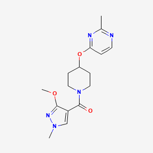 molecular formula C16H21N5O3 B2553338 (3-methoxy-1-methyl-1H-pyrazol-4-yl)(4-((2-methylpyrimidin-4-yl)oxy)piperidin-1-yl)methanone CAS No. 2097930-84-0