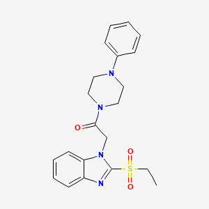 molecular formula C21H24N4O3S B2553342 2-(2-(乙基磺酰基)-1H-苯并[d]咪唑-1-基)-1-(4-苯基哌嗪-1-基)乙酮 CAS No. 886923-93-9