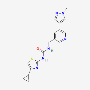 molecular formula C17H18N6OS B2553354 1-(4-环丙基噻唑-2-基)-3-((5-(1-甲基-1H-吡唑-4-基)吡啶-3-基)甲基)脲 CAS No. 2034232-04-5