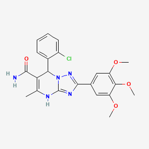 molecular formula C22H22ClN5O4 B2553375 7-(2-Chlorophenyl)-5-methyl-2-(3,4,5-trimethoxyphenyl)-4,7-dihydro-[1,2,4]triazolo[1,5-a]pyrimidine-6-carboxamide CAS No. 538320-12-6