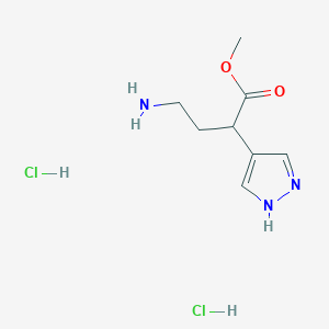 molecular formula C8H15Cl2N3O2 B2553377 4-氨基-2-(1H-吡唑-4-基)丁酸甲酯；二盐酸盐 CAS No. 2402829-32-5