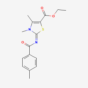 molecular formula C16H18N2O3S B2553382 3,4-二甲基-2-(4-甲基苯甲酰)亚氨基-1,3-噻唑-5-羧酸乙酯 CAS No. 476628-03-2