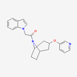 molecular formula C22H23N3O2 B2553383 2-(1H-indol-1-yl)-1-((1R,5S)-3-(pyridin-3-yloxy)-8-azabicyclo[3.2.1]octan-8-yl)ethanone CAS No. 2108284-86-0
