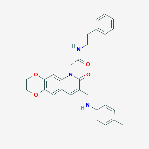 molecular formula C30H31N3O4 B2553390 2-(8-(((4-ethylphenyl)amino)methyl)-7-oxo-2,3-dihydro-[1,4]dioxino[2,3-g]quinolin-6(7H)-yl)-N-phenethylacetamide CAS No. 932524-66-8