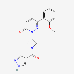 molecular formula C18H17N5O3 B2553399 6-(2-Methoxyphenyl)-2-[1-(1H-pyrazole-4-carbonyl)azetidin-3-yl]pyridazin-3-one CAS No. 2380086-73-5