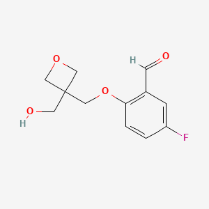 molecular formula C12H13FO4 B2553417 5-Fluoro-2-{[3-(hydroxymethyl)oxetan-3-yl]methoxy}benzaldehyde CAS No. 2019756-38-6