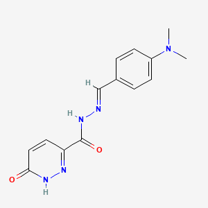 molecular formula C14H15N5O2 B2553419 (E)-N'-(4-(diméthylamino)benzylidène)-6-oxo-1,6-dihydropyridazine-3-carbohydrazide CAS No. 332040-95-6