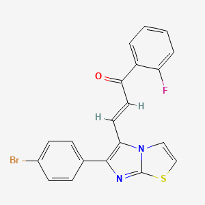 molecular formula C20H12BrFN2OS B2553425 (E)-3-[6-(4-bromophenyl)imidazo[2,1-b][1,3]thiazol-5-yl]-1-(2-fluorophenyl)-2-propen-1-one CAS No. 691887-89-5
