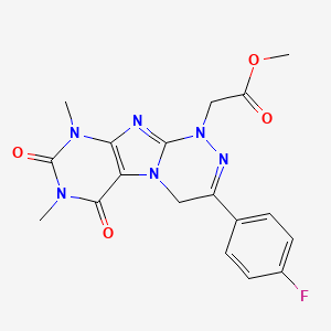 molecular formula C18H17FN6O4 B2553443 methyl 2-(3-(4-fluorophenyl)-7,9-dimethyl-6,8-dioxo-6,7,8,9-tetrahydro-[1,2,4]triazino[3,4-f]purin-1(4H)-yl)acetate CAS No. 898410-60-1