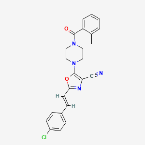 (E)-2-(4-chlorostyryl)-5-(4-(2-methylbenzoyl)piperazin-1-yl)oxazole-4-carbonitrile