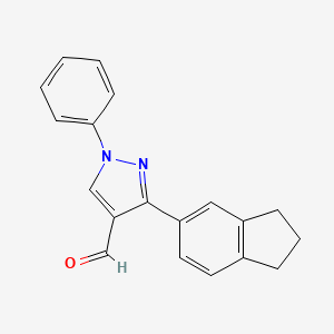 molecular formula C19H16N2O B2553464 3-(2,3-dihydro-1H-inden-5-yl)-1-phenyl-1H-pyrazole-4-carbaldehyde CAS No. 955976-62-2