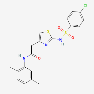 molecular formula C19H18ClN3O3S2 B2553479 2-(2-(4-chlorophenylsulfonamido)thiazol-4-yl)-N-(2,5-dimethylphenyl)acetamide CAS No. 922021-58-7