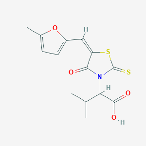 molecular formula C14H15NO4S2 B255348 3-methyl-2-{(5E)-5-[(5-methyl-2-furyl)methylene]-4-oxo-2-thioxo-1,3-thiazolidin-3-yl}butanoic acid 