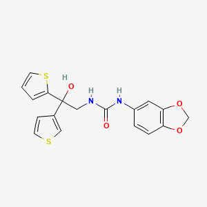 molecular formula C18H16N2O4S2 B2553480 1-(Benzo[d][1,3]dioxol-5-yl)-3-(2-hydroxy-2-(thiophen-2-yl)-2-(thiophen-3-yl)ethyl)urea CAS No. 2034402-30-5