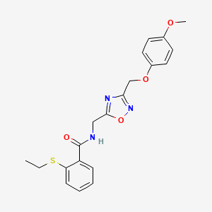 molecular formula C20H21N3O4S B2553509 2-(ethylthio)-N-((3-((4-methoxyphenoxy)methyl)-1,2,4-oxadiazol-5-yl)methyl)benzamide CAS No. 1226432-63-8