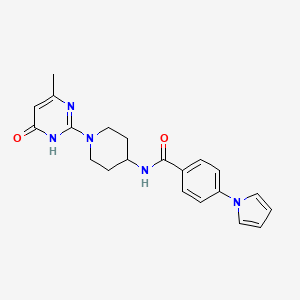 molecular formula C21H23N5O2 B2553590 N-(1-(4-methyl-6-oxo-1,6-dihydropyrimidin-2-yl)piperidin-4-yl)-4-(1H-pyrrol-1-yl)benzamide CAS No. 1903154-37-9