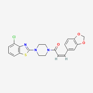 molecular formula C21H18ClN3O3S B2553594 (Z)-3-(benzo[d][1,3]dioxol-5-yl)-1-(4-(4-chlorobenzo[d]thiazol-2-yl)piperazin-1-yl)prop-2-en-1-one CAS No. 1173303-43-9