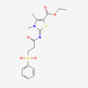 molecular formula C17H20N2O5S2 B2553601 2-[3-(苯磺酰基)丙酰亚氨基]-3,4-二甲基-1,3-噻唑-5-羧酸乙酯 CAS No. 1321953-13-2