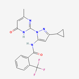 molecular formula C19H16F3N5O2 B2553619 N-(3-环丙基-1-(4-甲基-6-氧代-1,6-二氢嘧啶-2-基)-1H-吡唑-5-基)-2-(三氟甲基)苯甲酰胺 CAS No. 1203262-78-5