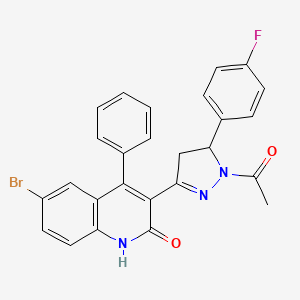 molecular formula C26H19BrFN3O2 B2553625 3-(1-acetyl-5-(4-fluorophenyl)-4,5-dihydro-1H-pyrazol-3-yl)-6-bromo-4-phenylquinolin-2(1H)-one CAS No. 313267-05-9