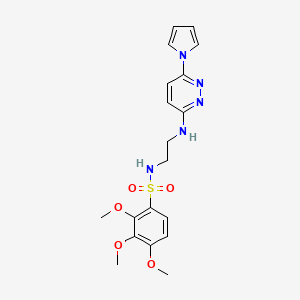 molecular formula C19H23N5O5S B2553629 N-(2-((6-(1H-吡咯-1-基)嘧啶并[1,2-a]嘧啶-3-基)氨基)乙基)-2,3,4-三甲氧基苯磺酰胺 CAS No. 1428357-11-2