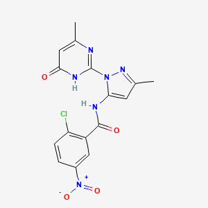 molecular formula C16H13ClN6O4 B2553639 2-chloro-N-(3-methyl-1-(4-methyl-6-oxo-1,6-dihydropyrimidin-2-yl)-1H-pyrazol-5-yl)-5-nitrobenzamide CAS No. 1004638-02-1
